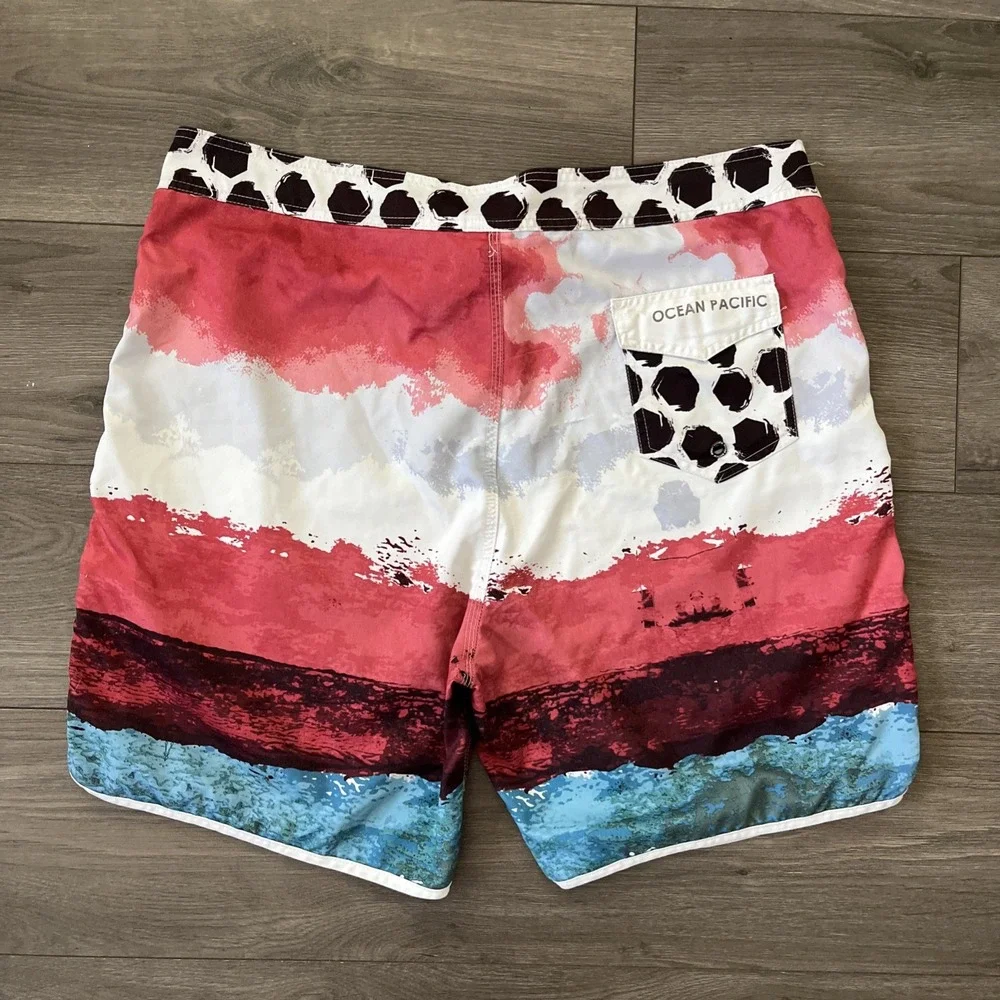 OP Ocean Pacific Boardshorts Mens Sz 40 Red White Blue Stripes